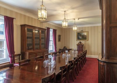 Glasses on the boardroom table of the Council room